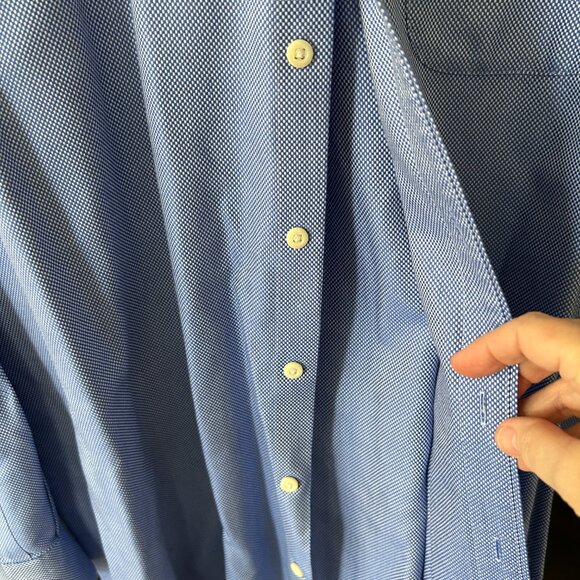 Peter Millar Nanoluxe Easy Care Long Sleeve Dress Shirt - Blue Patterned-XXL - Picture 6 of 12